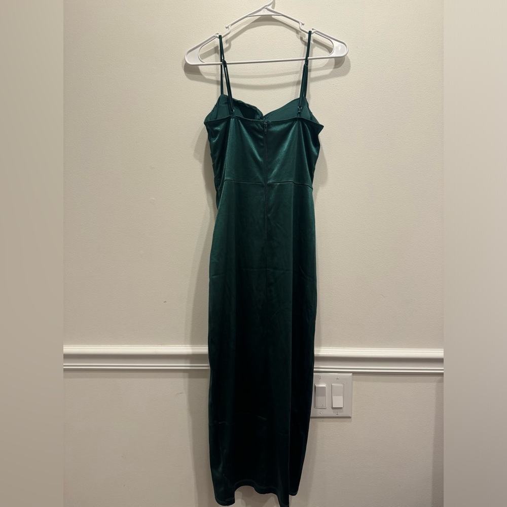 forest green satin midi dress windsor - Picture 3 of 4